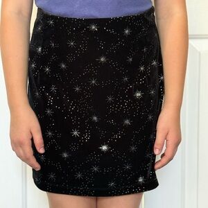 Elodie Black Velvet Mini Skirt XS Star Rhinestone Sparkle Holiday Party